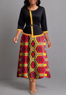 African Tribal Print Fake 2in1 Ginger Maxi Dress