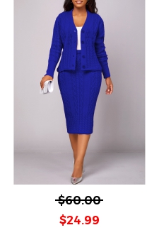 Dark Blue Button Long Sleeve Top and Skirt