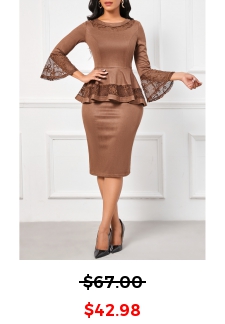 Lace Dark Coffee Round Neck Bodycon Dress