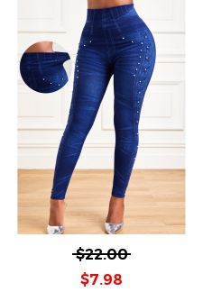 Dark Blue Elastic Waist High Waisted Leggings
