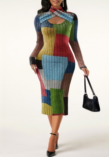 Criss Cross Rainbow Color Halter Bodycon Dress