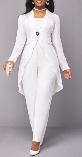 Button White Cardigan and V Neck Jumpsuit