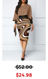 Light Coffee Round Neck Geometric Print Bodycon Dress