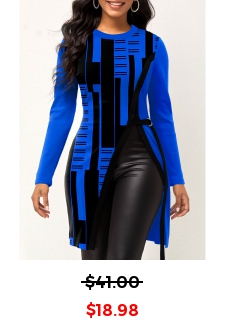 Geometric Print Royal Blue Round Neck T Shirt