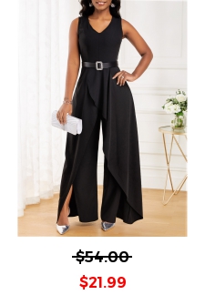 Black Long V Neck Sleeveless Jumpsuit