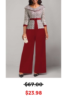 Wine Red Ankle Length Embroidery V Neck Jumpsuit