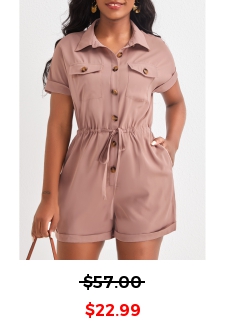 Light Camel Shirt Collar Button Romper
