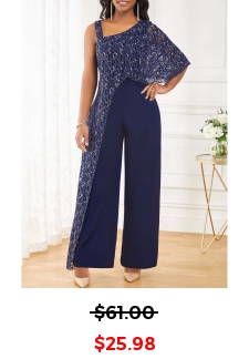 Lace Navy One Shoulder Sleeveless Jumpsuit