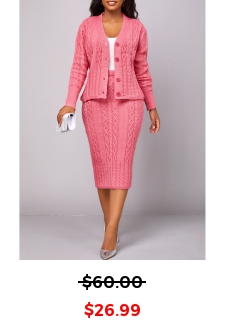 Peach Red Button Long Sleeve Top and Skirt