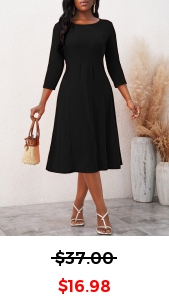 Black 3/4 Sleeve Round Neck Dress