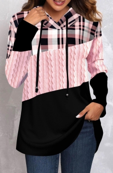 Tartan Print Pink Regular Sleeve Hoodie