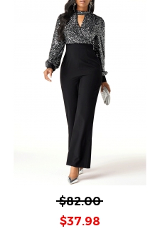 Cutout Front High Waist Sequin Embellished Jumpsuit