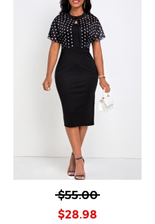 Polka Dot Round Neck White Bodycon Dress
