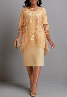 Round Neck Two Piece Light Camel Dress and Cover Up