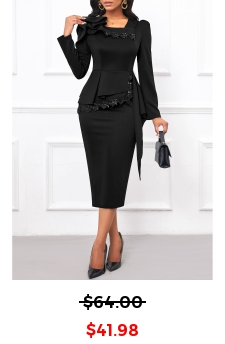 Patchwork Black Long Sleeve Square Neck Dress