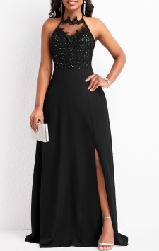 Tie Black Patchwork Sleeveless Maxi Dress
