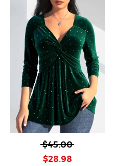 Velvet Blackish Green Long Sleeve Heart Collar T Shirt