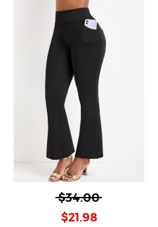Elastic Waist Pocket Black Flare Leg Pants