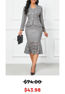 Lace Grey Long Sleeve Patchwork Dress