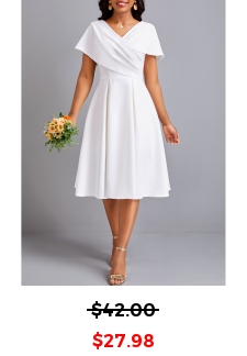 Umbrella Hem V Neck Short Sleeve White Dress