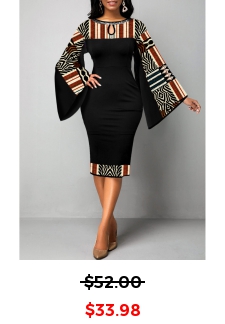 African Tribal Print Patchwork Black Bodycon Dress