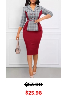 Plaid Patchwork Light Grey Marl Lapel Dress
