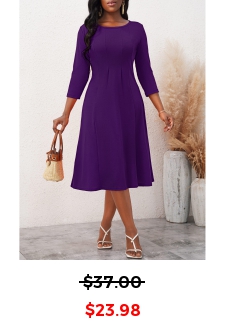 Purple 3/4 Sleeve Round Neck Dress