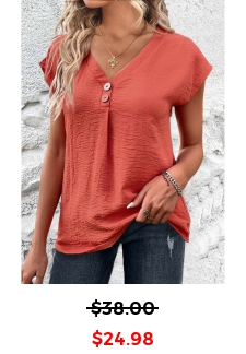 Button Lightweight Coral V Neck Blouse