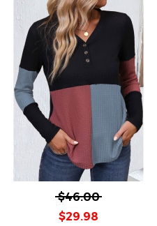 Patchwork V Neck Long Sleeve Black T Shirt