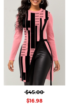 Geometric Print Pink Round Neck T Shirt