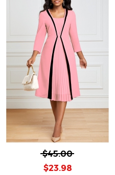 Pleated Hem Pink Square Neck Dress