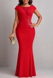Red Square Neck Patchwork Bodycon Dress
