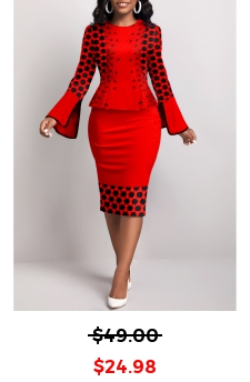 Geometric Print Fake 2in1 Red Bodycon Dress