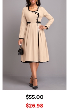 Light Camel Long Sleeve Contrast Binding Dress