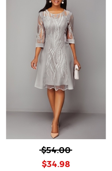 Lace Panel 3/4 Sleeve Light Grey Dress