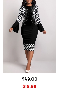 Geometric Print Fake 2in1 Black Bodycon Dress