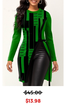Geometric Print Green Round Neck T Shirt