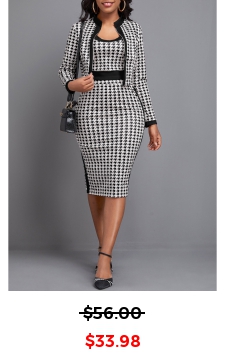 Plaid Split Black Long Sleeve Top and Skirt
