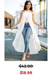 Cross Strap Chiffon Asymmetric Hem White Camisole Top