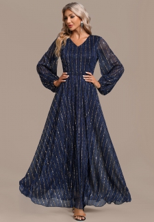 Hot Stamping V Neck Navy Maxi Dress