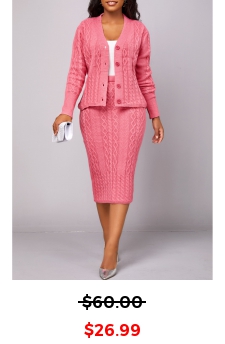 Peach Red Button Long Sleeve Top and Skirt