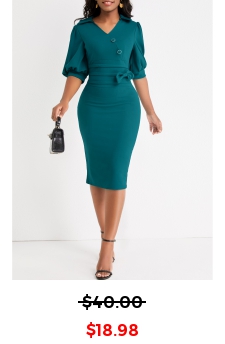 Peacock Blue Turn Down Collar Bodycon Dress