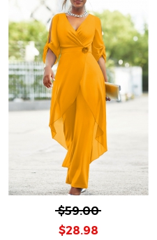 Chiffon Ginger 3/4 Sleeve Flower Decoration Jumpsuit