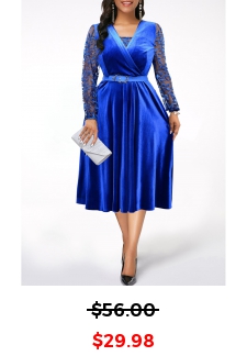 Royal Blue Long Sleeve Embroidery Dress