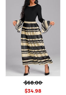 Black Long Sleeve Round Neck Patchwork Dress