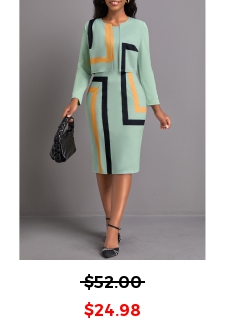 Geometric Print Two Piece Sage Green Dress and Cardigan