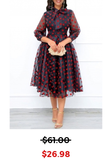 Polka Dot Bowknot Black Tie Collar Dress