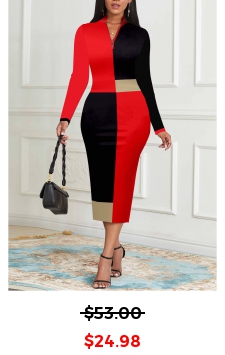Geometric Print Black Stand Collar Bodycon Dress