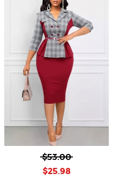 Plaid Patchwork Light Grey Marl Lapel Dress