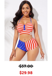 Mid Waist American Flag Print Halter Bikini Set